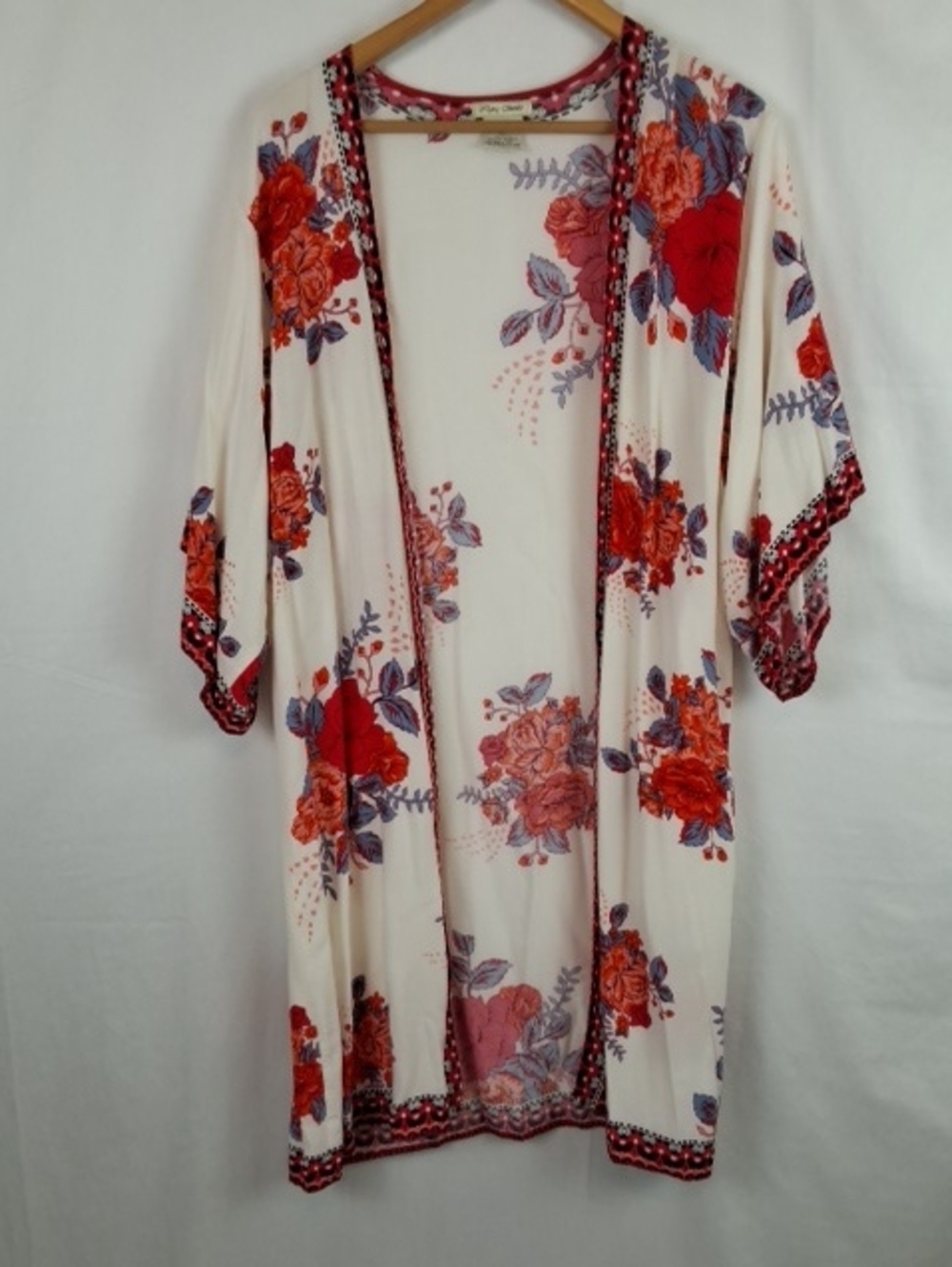 Flying Tomato Cream Kimono Robe with Red & Purple Floral Print M/L